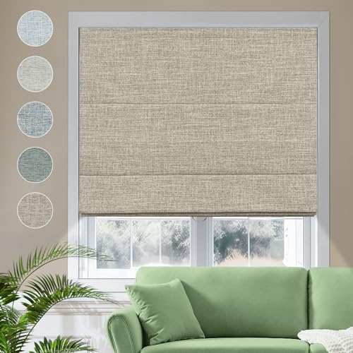 MiLin Cordless Roman Shades for Windows - Blackout Roman Shades, Waterproof Fabric Blinds Privacy Window Treatments Thermal Insulated for Home (Blackout - Caramel Brown, 29