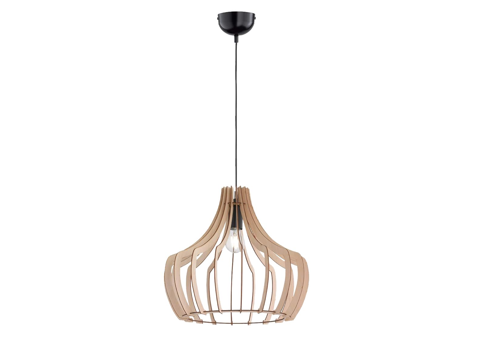 Reality Leuchten R30253830 Wood A++ to E, Pendelleuchte, Holz, E27, Holzfarben/Schwarz, 44 x 44 x 150 cm