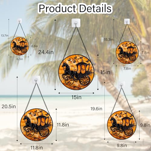 Image of Stained Glass Window Hanging - Halloween Pumpkin Carriage Suncatcher for Doors Window Garden Indoor Spooky Funny Orange Sun Catchers Gothic Decor Horror Gifts for Women Men Friend 6.3 in