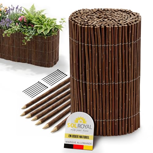 Sol Royal Bordure Jardin Exterieur 30x300 cm – Palissade Cloture Bordure Jardin Exterieur Bois Flexible avec 7 Piquets & 14 Serre-câbles – WB79