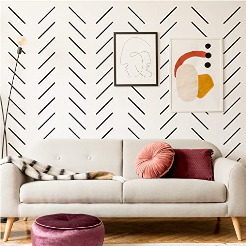 A Room With Black Line Vinyl Wall Decals, Peel And Stick Modern Boho Stickers, 300 Stripes With A Reference Template For Sticking #TOP2