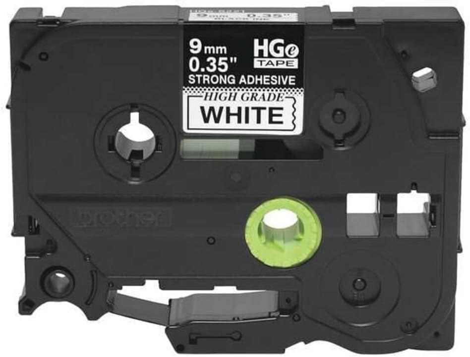 Brother HGES2215PK Black on White Extra-Strength Adhesive Label Tape - 0.3534; Width x 26.25 ft Length - 5 / Pack - Thermal Transfer - White - HGES2215PK