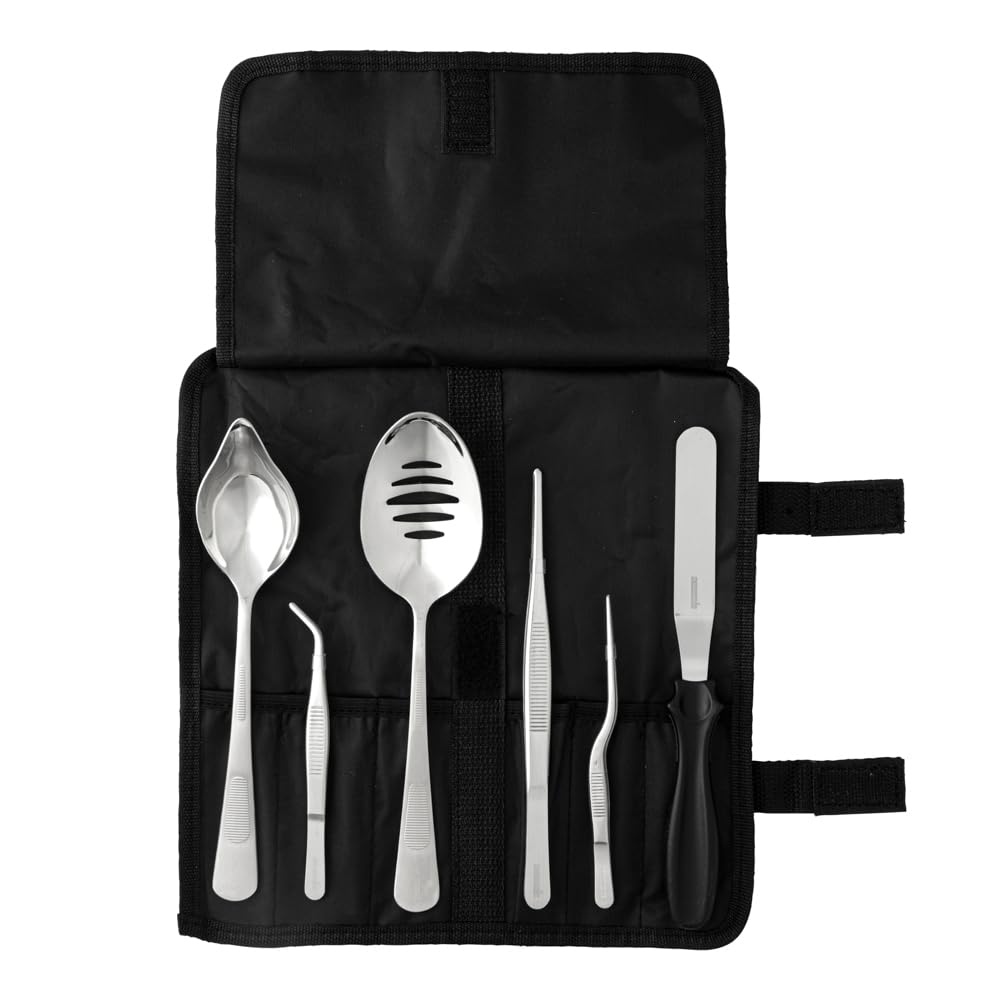 Restaurantware Met Lux Plating Tools 1 Durable Chef Garnish Tool Set - 6-Piece Set Ergonomic Grooved Handle Stainless Steel Food Styling Tools Included In A 6-Compartment Roll Pouch