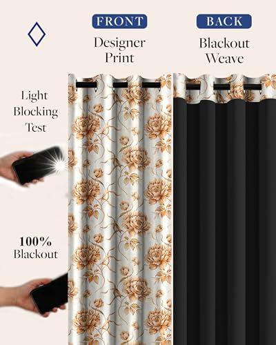 Image of Cloth Fusion Printed 100% Blackout Window Curtains 5 Feet Long Set of 2