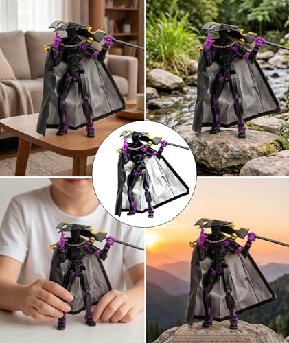 Image of T13 Action Figure, Polyarticular Movable Action Figure Robot Figure Desktop Decoration for Kid Desktop Decorations for Game Lovers Toys Gift Or Birthday Present(Black Purple)
