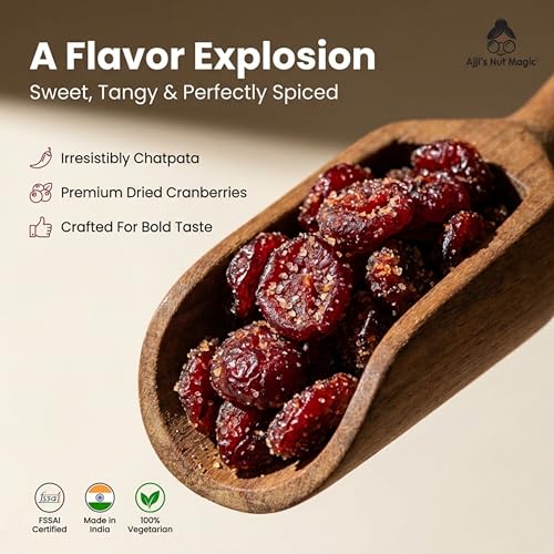 Image of Ajji's Nut Magic Chatpata Masala Cranberry - Premium Dried Cranberries with Indian Spices, Tangy & Sweet Snack, 400g Pack, Sugar-Free Option