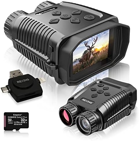 RexingUSA B1 Mini - 4K Night Vision Mini Digital Binoculars - Travel Infrared Binoculars Save Image and Video w/Viewing Screen, High-Tech Hunting Gear Card Reader + 32g Memory Card Included