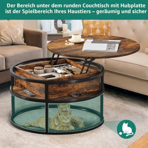 YITAHOME Couchtisch Rund mit Hebeplatte, Wohnzimmertisch mit verstecktem Ablagefach, Beistelltisch Rund mit Stauraum für Home Office… – Ansicht 6