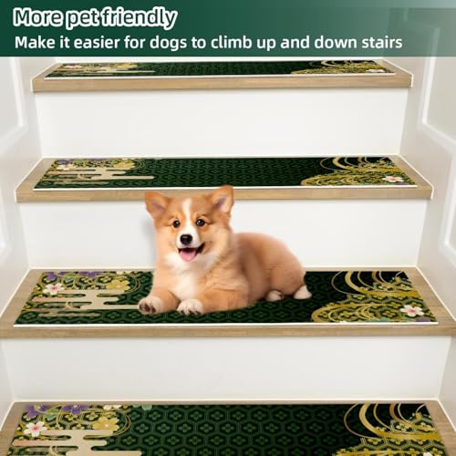 Alfombra para escaleras con patrón japonés, alfombrillas de protección premium para interiores 6