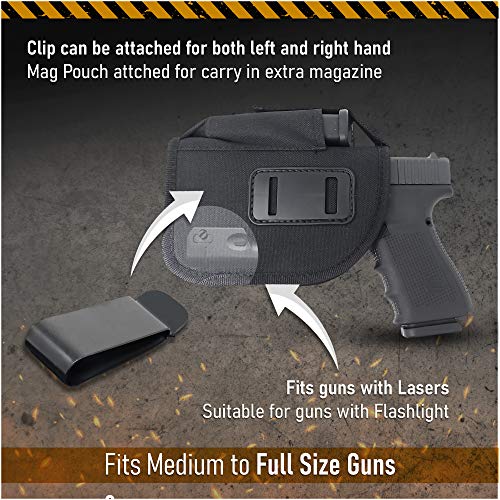 Iwb And Owb Tactical Holster - Gun + Mag Pouch By Houston - With Metal Clip | Fits: M&P 9 Mm, Ruger, Springfield, Sig, S&W, Taurus, Beretta, H&K With Small Laser | Lined Inside For Gun Protection #TOP5