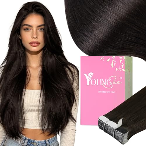 Image of YoungSee Dark Brown Tape in Extensions Brown Invisible Tape in Hair Extensions Human Hair Can be Heat-Styled Tape ins Human Hair Extension for First-time Users 50g 16 Inch 20pcs