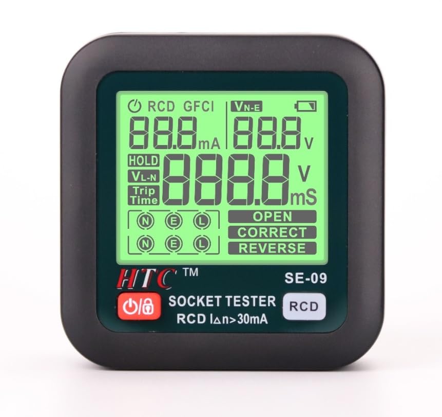 HTC SE-09 Socket tester, Data hold,Three hole socket line sequence detection, Phase voltage (L_N) measurement, Leakage voltage (N_E) measurement, Rcd (OF GFCI) test, Socket tester (B0D62TMFTD) Amazon Price History, Amazon Price Tracker