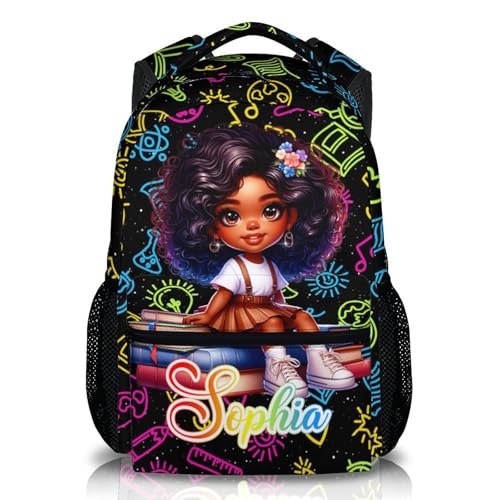 Girls Backpacks, Personalized Girls Backpack with Custom Name for Kids Teens, 17’’ Lightweight Durable Student Black School Bag for Toddler Kindergarten Elementary Primary Middle