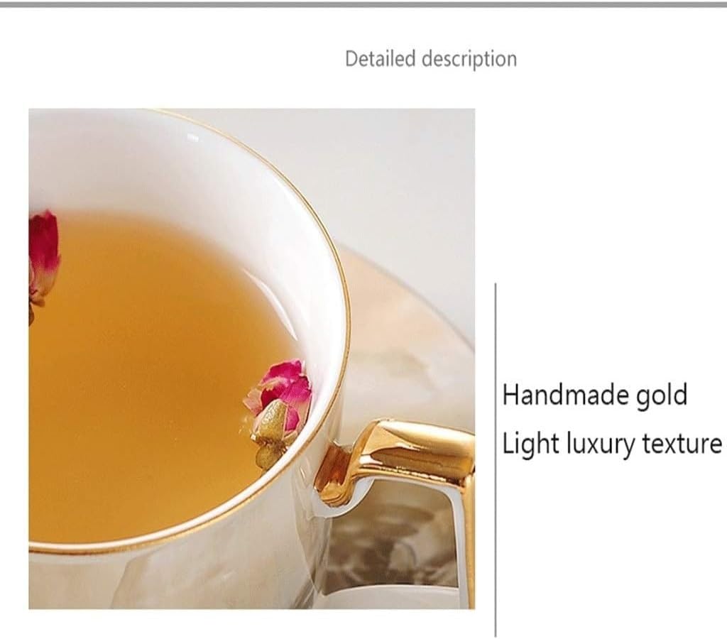 Filiżanki do Kawy Kubek Kubki 250ml Marmurkowa Filiżanka I Spodek Do Kawy Luksusowa Porcelana Kostna Angielska Popołudniowa Herbata Czarna Herbata Herbata Kwiatowa Kubek Filiżanka do Herbaty(A)