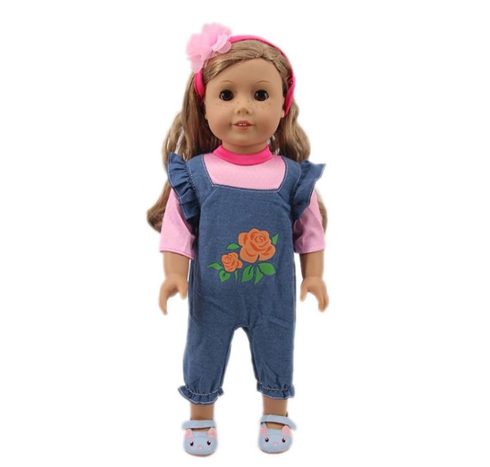 NIXNUT Doll Clothes Outfit Jeans Overalls T-Shirt for American Girl Doll 18-inch, free size