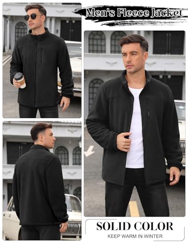Voqeen Herren Fleecejacke Warme Winter Outdoor Strickjacke mit Reißverschluss Dicke Fleece Jacken mit Taschen Arbeitsjacke für Männer Wintermantel Stand Kragen