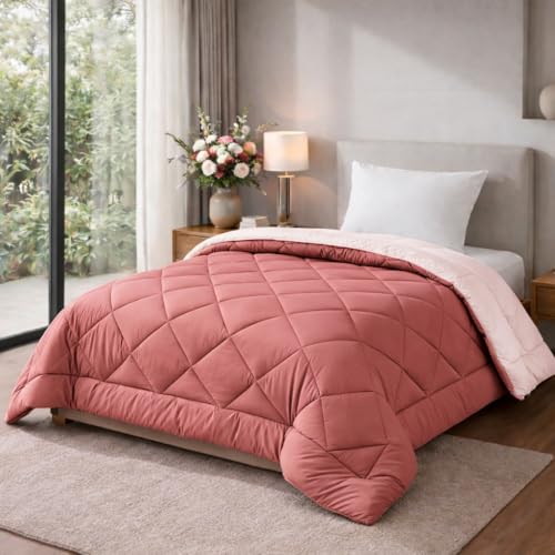 Image of HOMEKART 220 GSM Microfiber Reversible Comforter for Single Bed,Ultra Soft, Skin-Friendly & Hypoallergenic Solid Blanket|Lightweight Cozy & Machine Washable (Candy Pink)