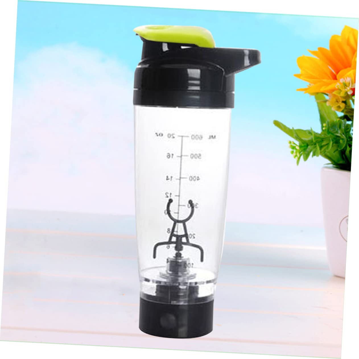 Cabilock Borraccia Shaker Elettrico 600ml in Pp Verde Miscelatore a Batteria Anti-graffio per Frullati Proteici Portatile per Sport e Palestra