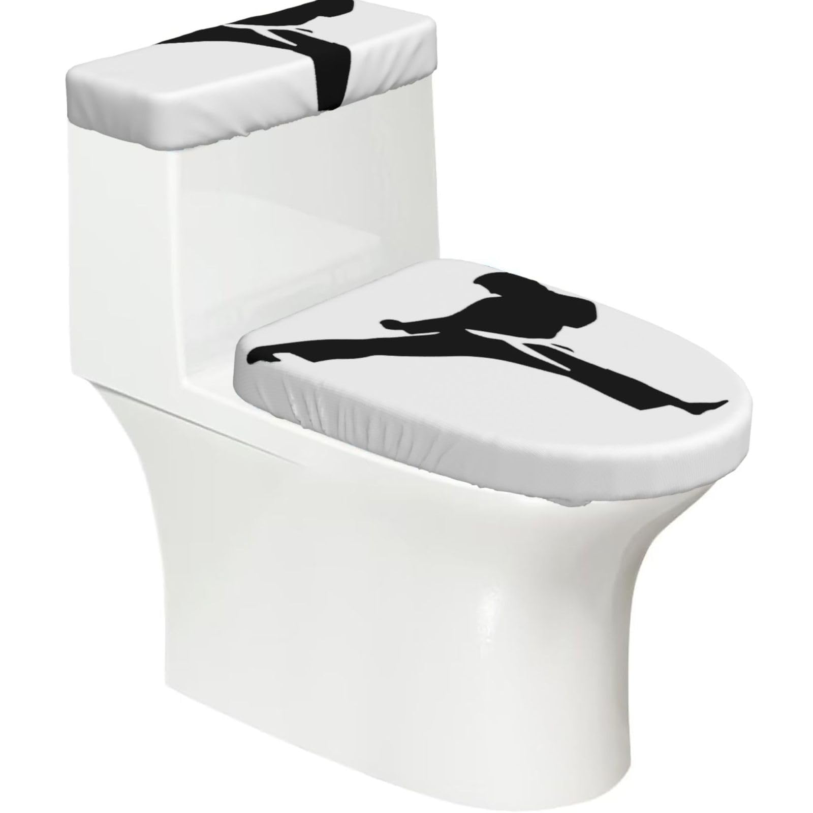 Karate-Highkick-Icon Print Bathroom Decor Toilet Lid Cover And Tank Covers, Restroom Accessories Fits Most Round