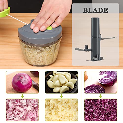 Image of Cambom Manual Food Chopper Vegetable Cutter, Hand String Vegetable Chopper Onions Cutter for Vegetable Fruits Nuts BPA Free Food Safe Material, 650ml Gray