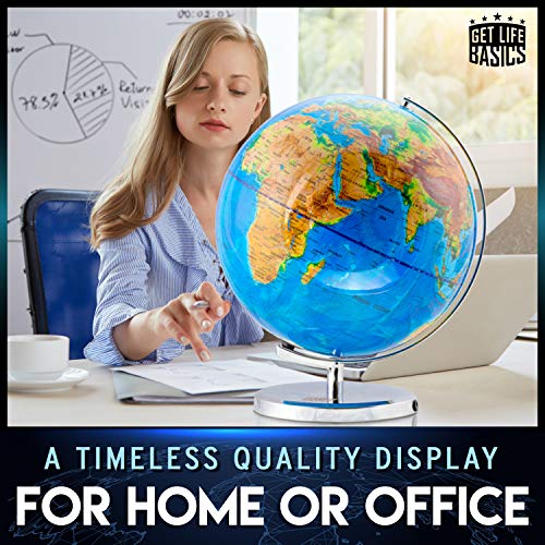 Interactive World Globe for Adults &#8211; Large 13 Inch Globe with Stand &#8211; Earth Globe with Illuminated Constellations Light Up at Night &#8211; Geographic Map for Kids &#8211; Educational Learning Gift &#8211; Compass to navigate it!