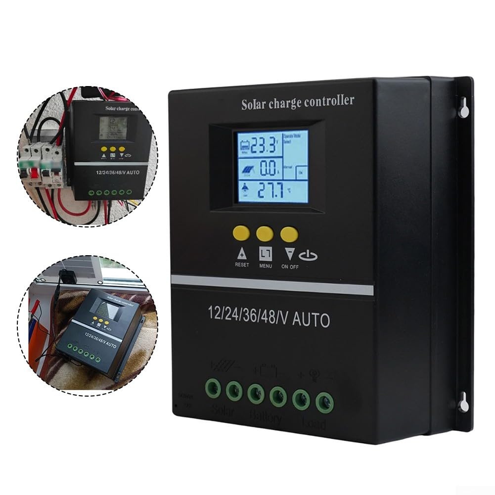 Controlador de carga de batería solar, controlador de carga solar de 200 A, 12 V/24 V/36 V/48 V con pantalla LCD y regulador de batería