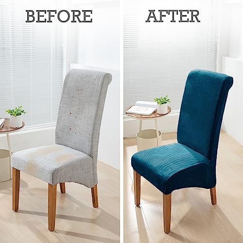 Image of HOKIPO Velvet Long Back Chair Covers Set of 4, Peacock Blue (AR-4760-PBLU*4)