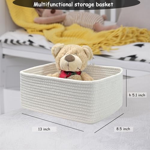 Image of COMFY-HOMI 13 inch x 8.5 inch x 5.1 inch Storage Baskets for Organizing | Cotton Rope Woven Basket | Toy Storage Bin Box | Basket for Shelves, Closet Organizer Bin, Decorative Closet Shelf, 3 Pack