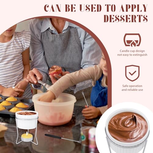 LELE LIFE 2 Pack Butter Warmers for Seafood, Ceramic Butter Melter with 6 Forks & Stainless Steel Stand, Fondue Pot Set for Chocolate or Cheese Fondue Cup