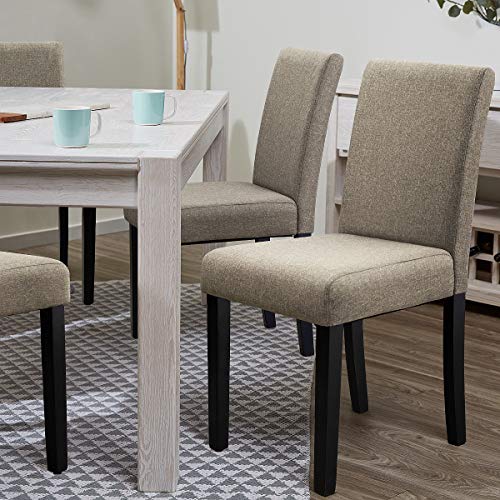 Furniwell Dining Chairs Fabric Upholstered Parson Urban Style Kitchen Side Padded Chair with Solid Wood Legs Set of 4 (Beige)