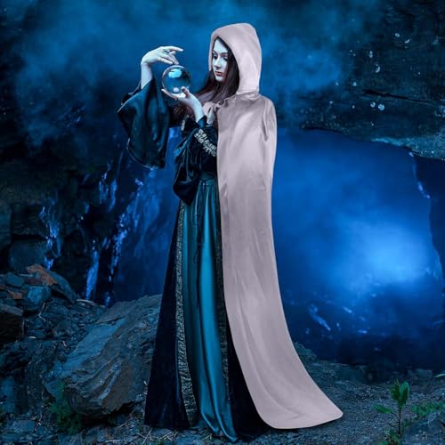 Aomig Schwarzer Umhang Vampir Umhang Jedi Mantel Mittelalter Umhang mit Kapuze für Erwachsene Unisex Scream Kinder Cape Kostüm Halloween Costume Maskerade Familienfeier Karneval Cosplay (Silber-150cm)