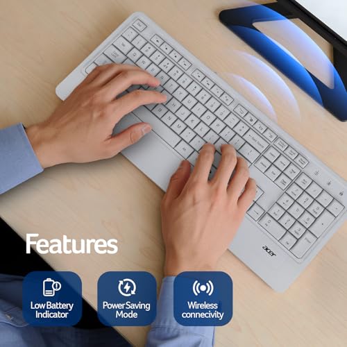 Image of Acer PalmEase Wireless Keyboard & Mouse Combo with Palm Rest | 2.4GHz, 1600 DPI, Co-Pilot Key, Rupee ₹ Symbol | 10m Range, 10M Keystroke Life, Power Saving Mode | Windows & Mac Compatible - White