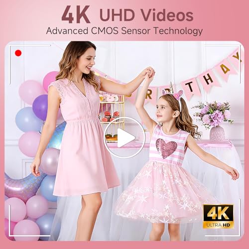 4K 64MP Digital Camera with 32GB TF Card, 3" 180° Flip Screen Autofocus Camera with 16x Zoom and Macro, Compact Rechargeable Vlogging Camera Gifts for Kids Beginners Adults Pink - Image 3