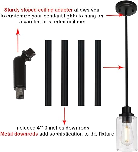 Miniatura 7 de MELUCEE Iluminación colgante de isla de cocina, paquete de 3 lámparas de techo ajustables negras con pantalla de vidrio transparente para bar,