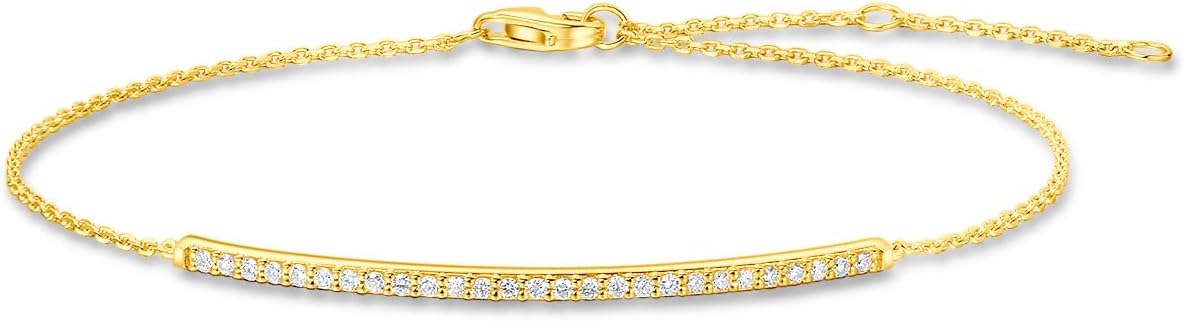 Carleen 14k Solid White Gold Natural/Lab-Grown Diamond Dainty Bar Bracelet Jewelry Gift For Women Girls (0.216cttw, Clarity SI2, Color I-J), 7" + 1.2" Extender