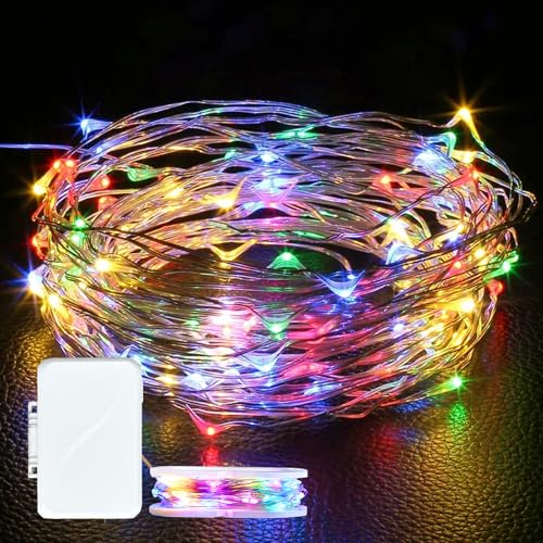 FWYWNL 16 FT 50 Led Fairy Lights Battery Operated Mini Battery Powered Copper Wire Starry Fairy Lights for Bedroom Decoration, Christmas Outdoor Parties(Colorful, 1 Pack)