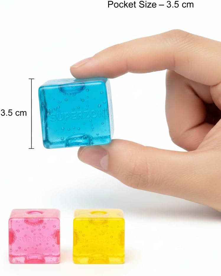 Square Stress Cube Pack of 3 – Sensory Squishy Fidget Toys for Kids & Adults | Ice Cube Anxiety & Stress Relief 3.3m (3 Colors in 1 Pack)