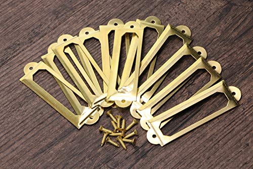 Onlykxy 20Pcs Antique Brass Metal Drawer Door Lab Tag Label Pull Frame Handle File Name Card Holder For Furniture Cabinet Hardware Box Case Bin 17X60Mm (Gold) #TOP4