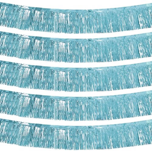 Image of 5 Pack 10 Feet Fringe Garland Foil Fringe Garland Blue Parade Float Fringe Metallic Streamers Tinsel Banner for Birthday Party Decor St Patrick Halloween Christmas Decoration (Blue)