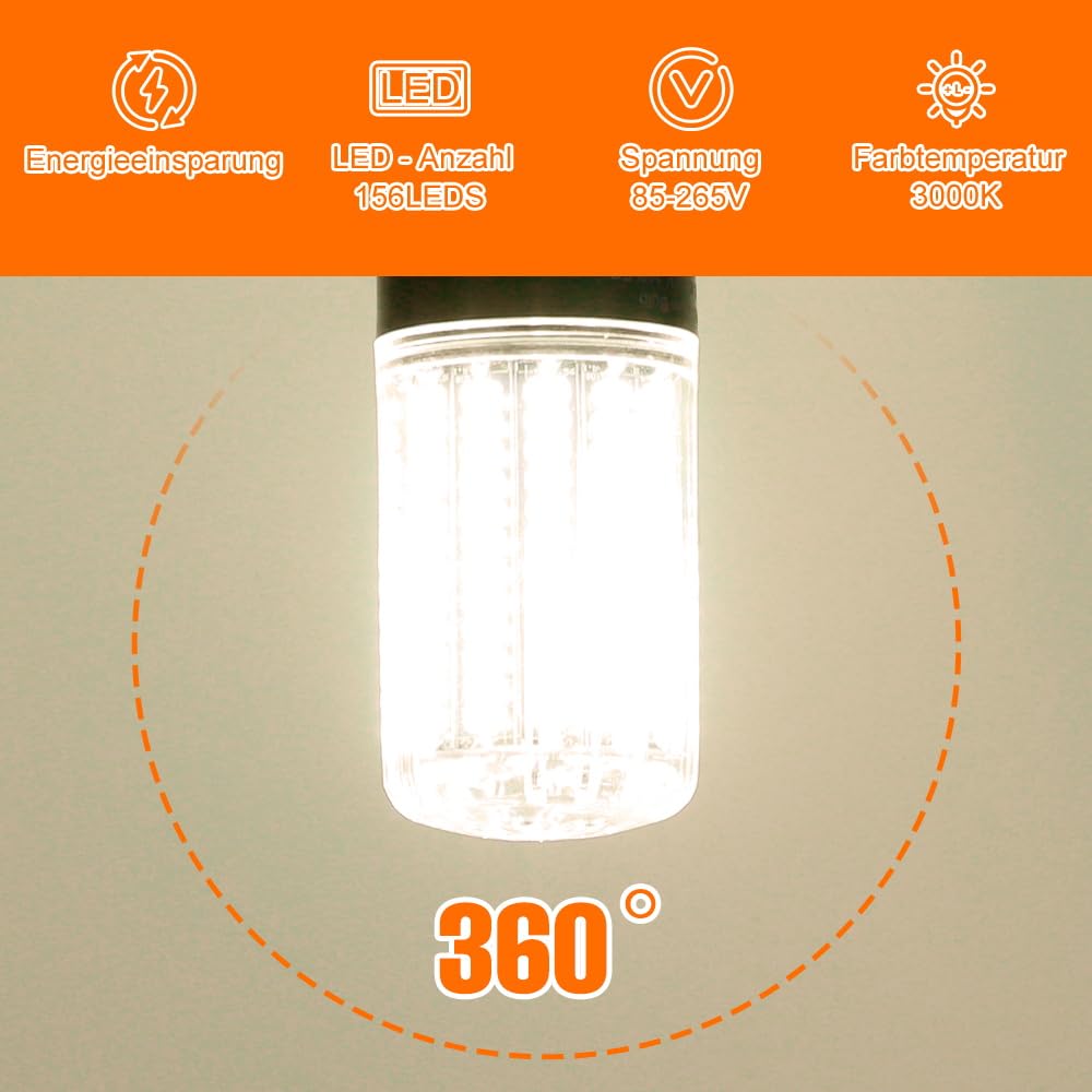 WENNI 6er-Pack E27 Mais LED Lampe Warmweiß 3000K Glühbirnen 156Leds Maiskolben 85-265V Energiespar Leuchtmittel Deckenlampe 2 Jahre Garantie für Küche Schlafzimmer 12W Tatsächliche Leistung