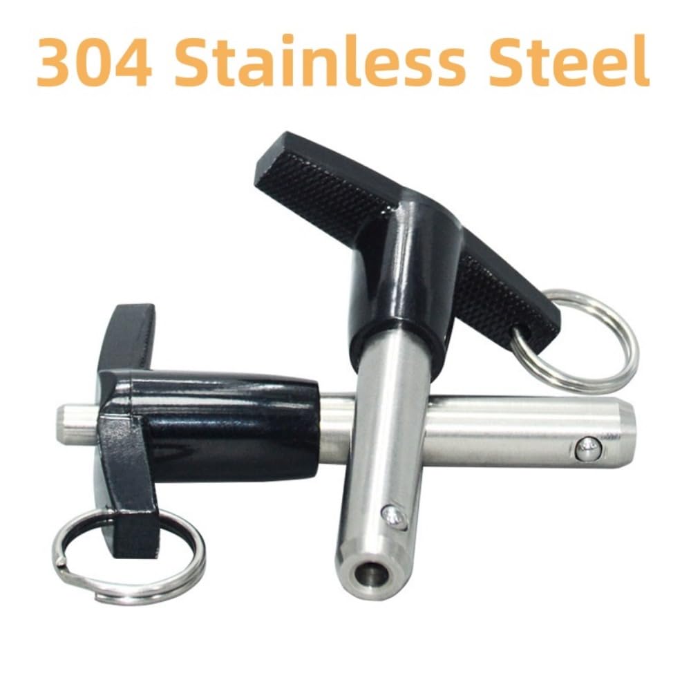 2pcs T-Handle Locking Pin, 304 Stainless Steel Push-Button Quick Release Pin Quick Release Ball Locking Pin with Lanyard Cable (9.5X55MM)