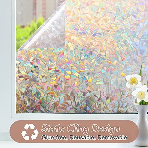 Image of Haton Window Privacy Film, Stained Glass Rainbow Film, 35.4 inch x 118.1 inch | Decorative Window Clings, Static Cling Removable Renter-Friendly, UV Sun Blocking Heat Control Stickers for Home Doors