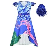 Mal Costume for Girls Popular Musical Cosplay Halloween Dragon Costume with Wig Blue+Wig 13-14 Years