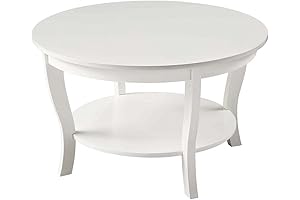 Convenience Concepts Heritage White Round Wood Coffee Table with Shelf