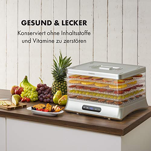 Klarstein Silver Dörrautomat, 500W, LED-Display, 5 Gitterablagen aus Kunststoff, BPA-frei, 35-70 °C, Timer von 1-48… – Bild 3