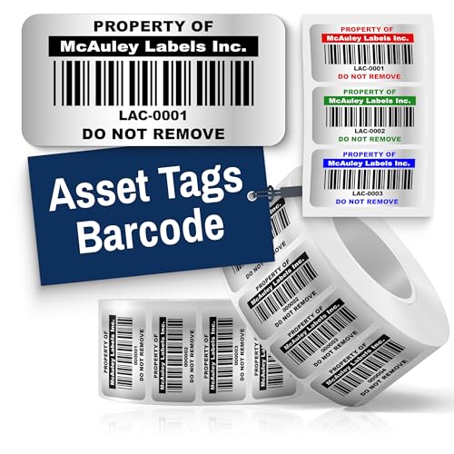 McAuley Labels Custom Asset Tags for Equipment - Numbered, Permanent - Heavy Duty Metalized Polyester, Stronger Adhesive - Barcode Label - 2x1
