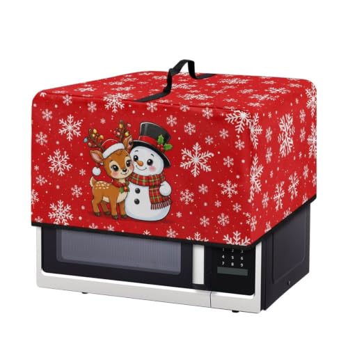 Image of Microwave Oven Cover Small Appliance Dust Cover Protective Toaster Oven Protector for Kitchen Christmas Party Decor, L, Snowman Reindeer Snowflake Red