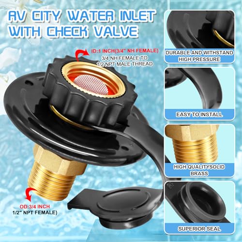 Image of RV City Water Inlet Check Valve, 3 /4 inch NH Female to 1 /2 inch NPT Male | Lead-Free Brass Construction, Leakproof Design, Corrosion Resistant, Tool-Free Installation, Fits RV Camper Trailer Marine