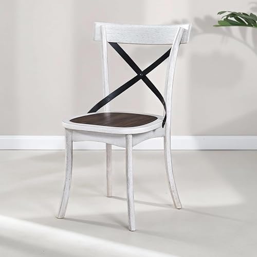Miniatura 2 de Set of 2 Rustic Farmhouse Dining Chairs with Metal X-Back, Solid Wood Frame, Vintage Kitchen Side Chairs for Dining Table, Table & Chair Sets,2-Set
