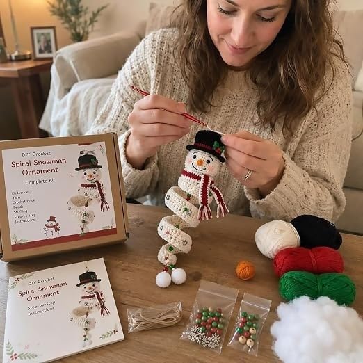 Kit De Crochet Navideño for Principiantes Conjunto De Adornos De Bricolaje | Crea decoraciones de Papá Noel, árboles y muñecos de nieve: regalo artesanal perfecto for adultos y niños(F1)
